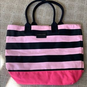 VS Black & Pink Stripe Tote Bag